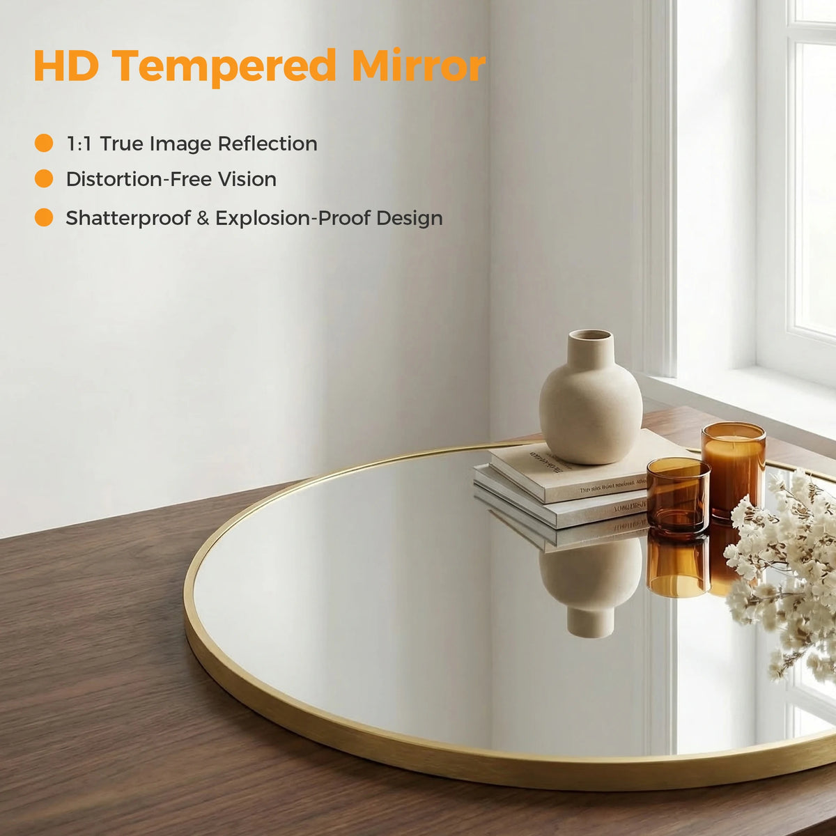 MCQ Round Wall Mirror Shatterproof Bathroom Decor For Home