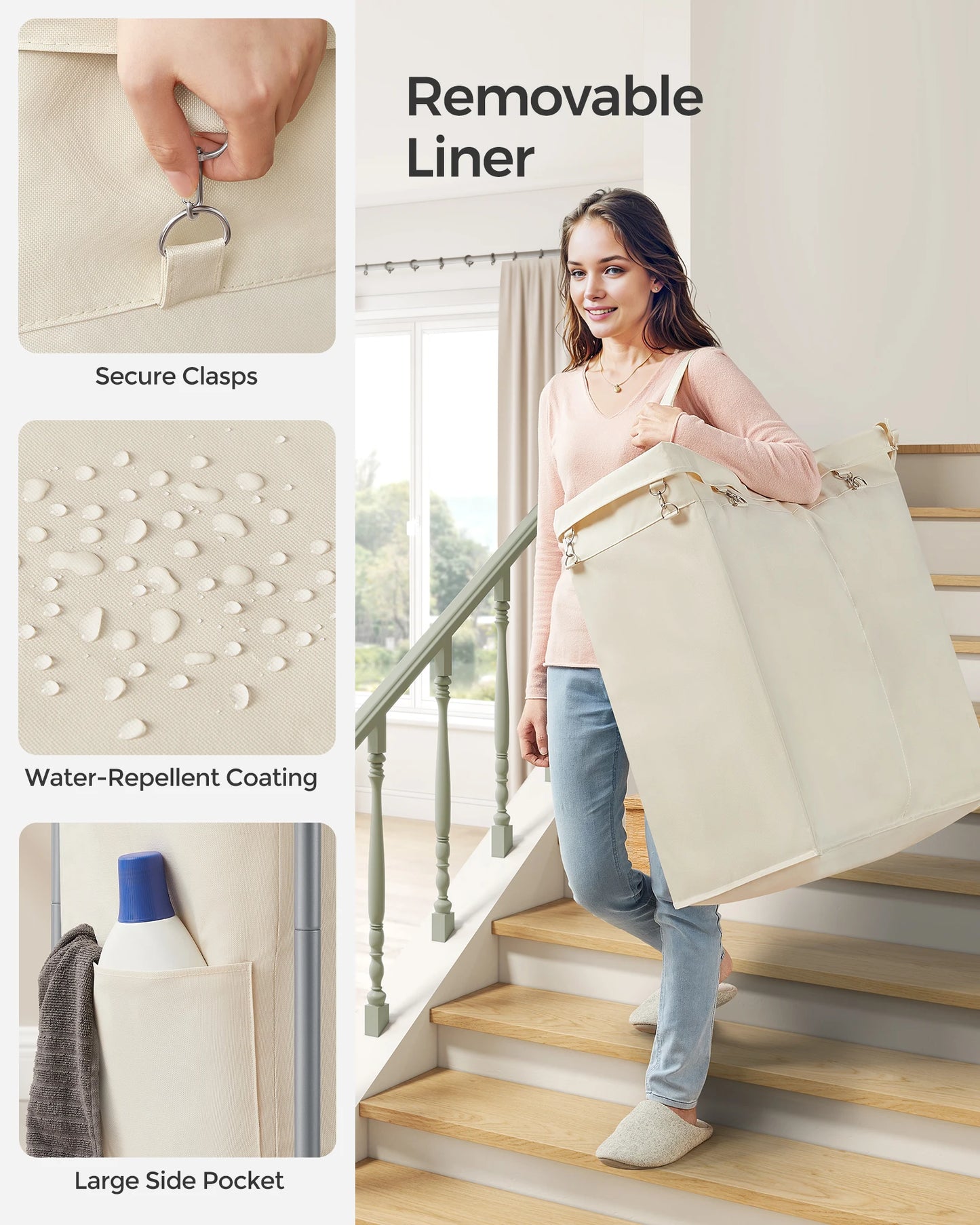 Songmics Rolling Laundry Basket 2-Section With Liner