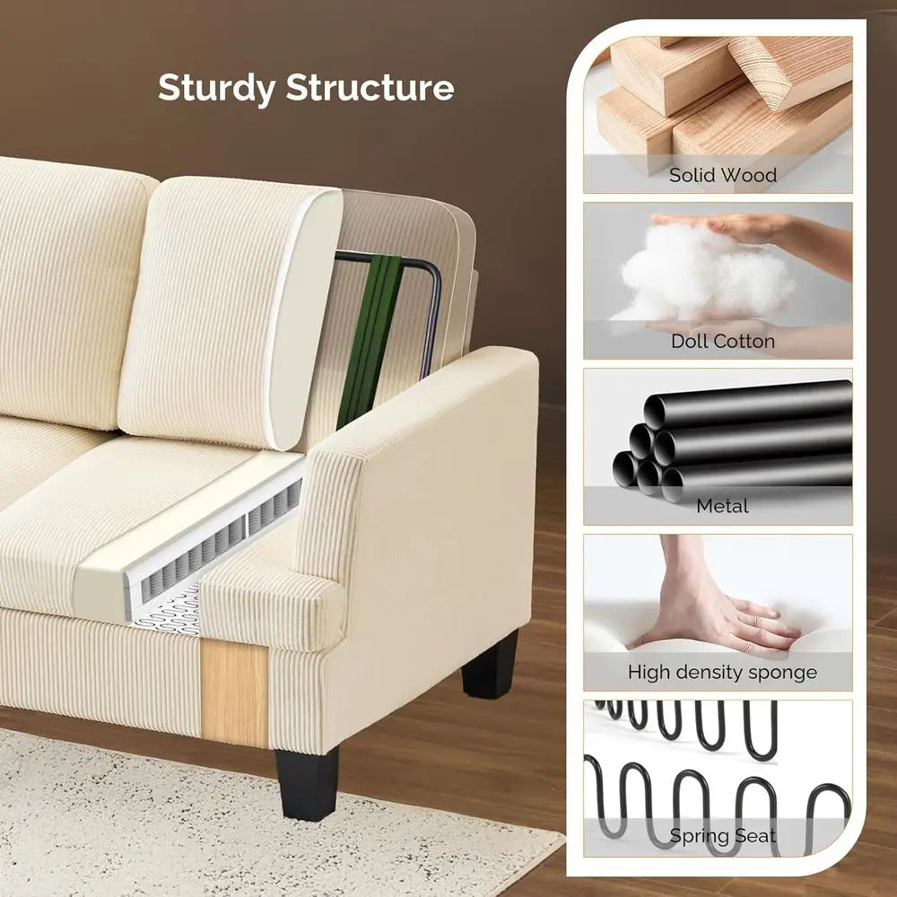 Premium Corduroy Three Seater Couch For Small Spaces