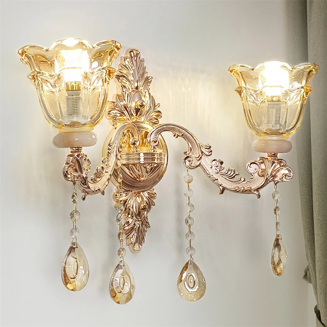 Vrygle Antique Floral Wall Sconce Crystals Lampshade Lighting
