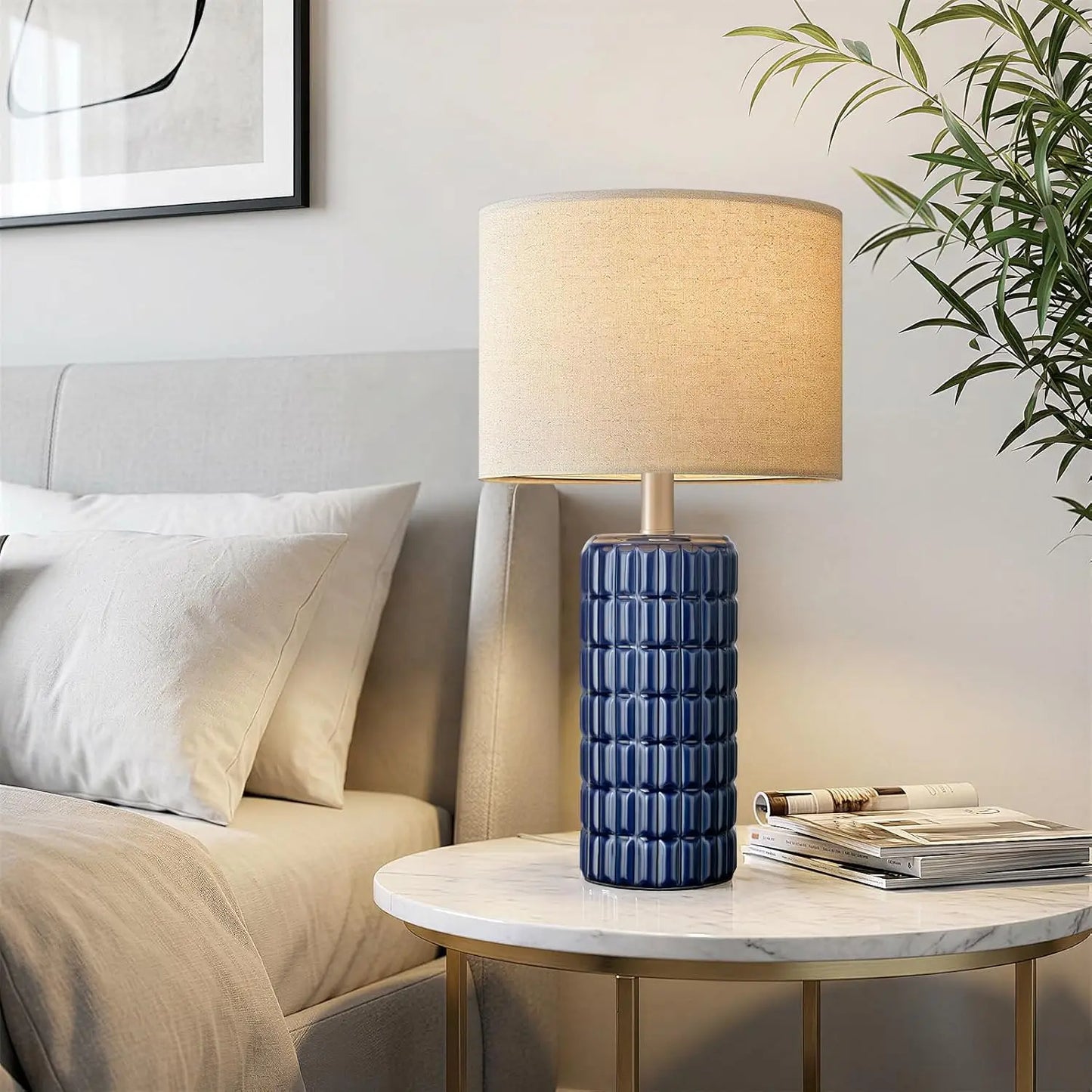 Modern Ceramic Table Lamps Set of 2 Linen Shade