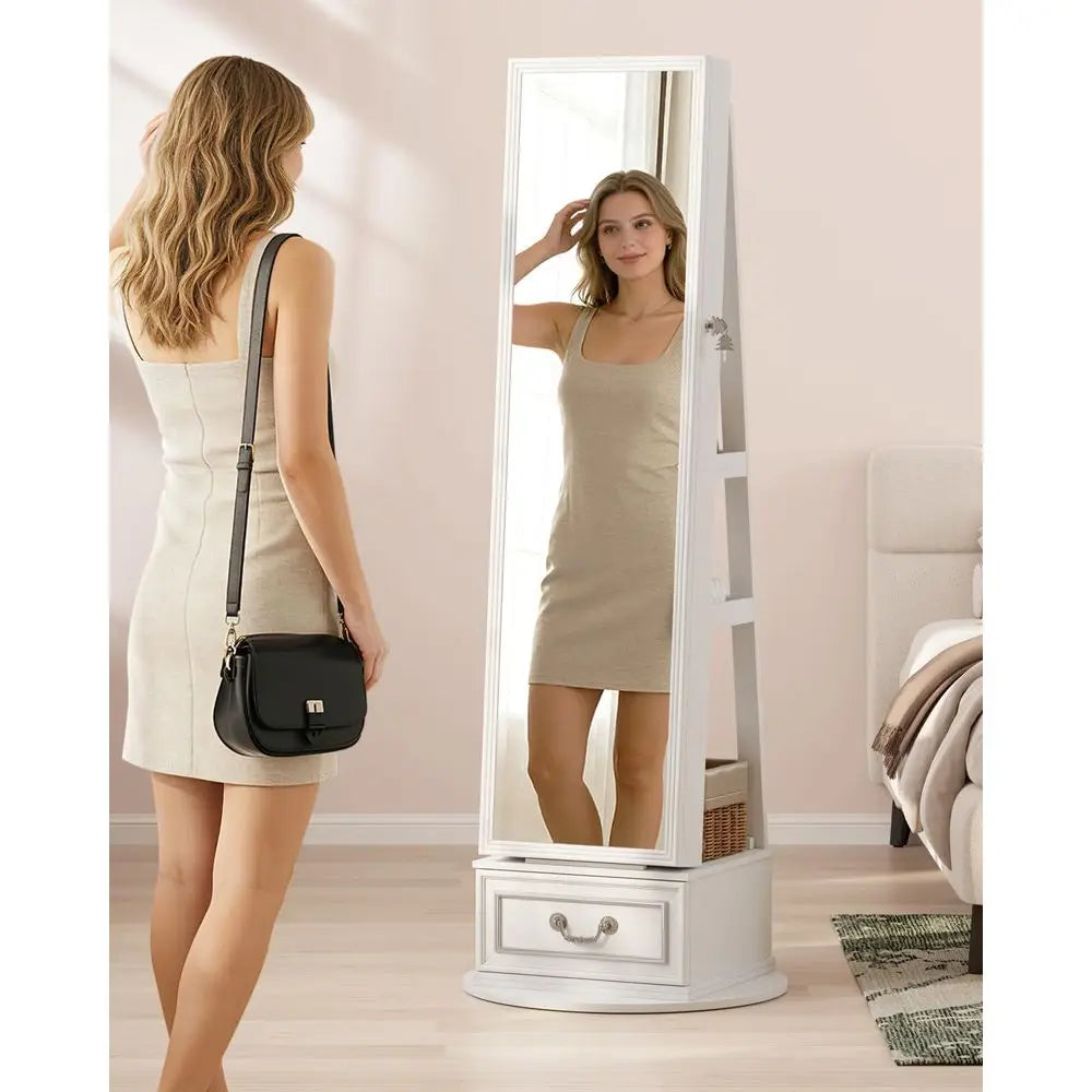360 Degree Swivel Lockable Jewelry Armoire With Led Lights