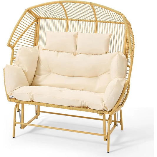 MKDK Outdoor Wicker Double Egg Loveseat Rocking Glider