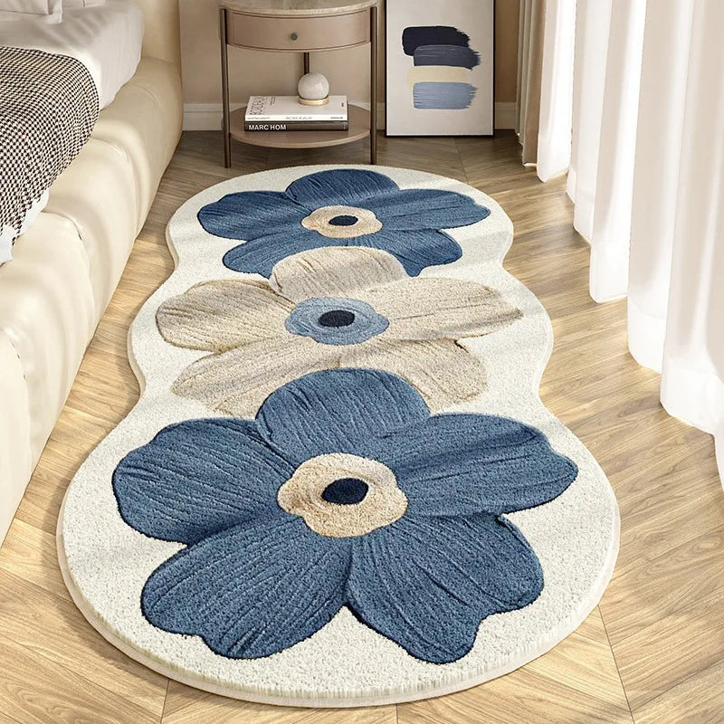 Facaishu Soft Fluffy Bedroom Floor Mat Flower Design Rug