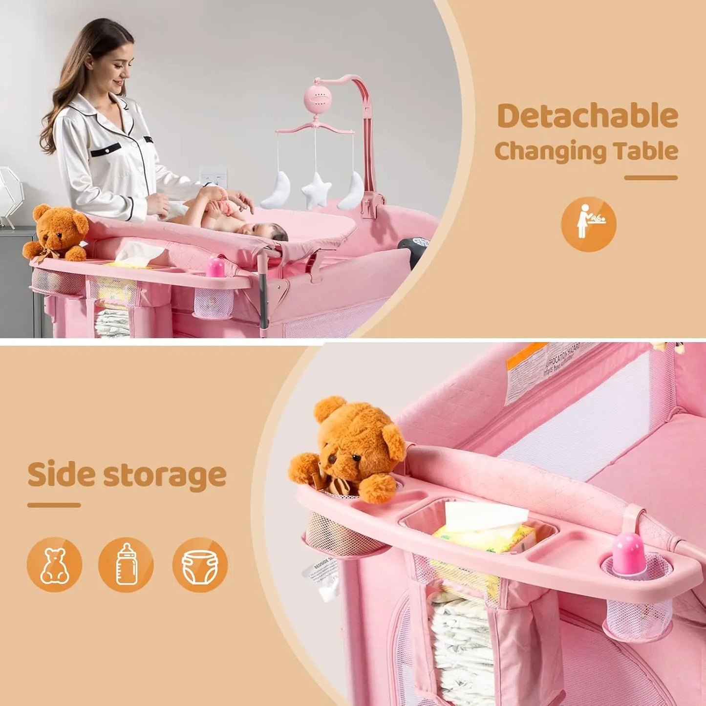 9 In 1 Bedside Bassinet With Changing Table Center