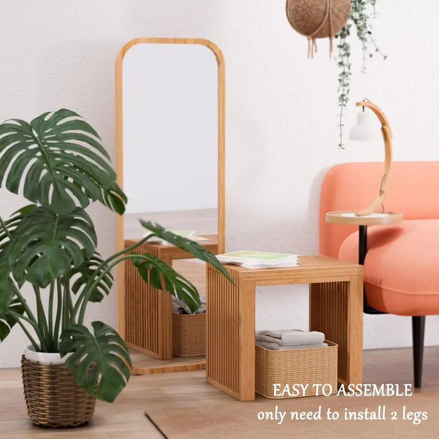 Modern Wood Dining Bench With Shoe Rack For Entryway