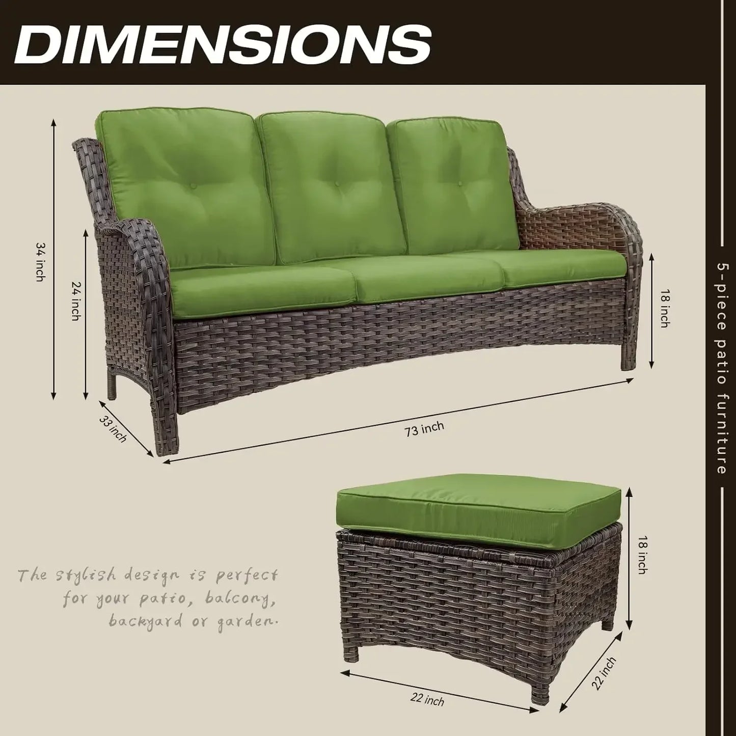 Three Piece Wicker Outdoor Conversation Set With Sofa Ottomans