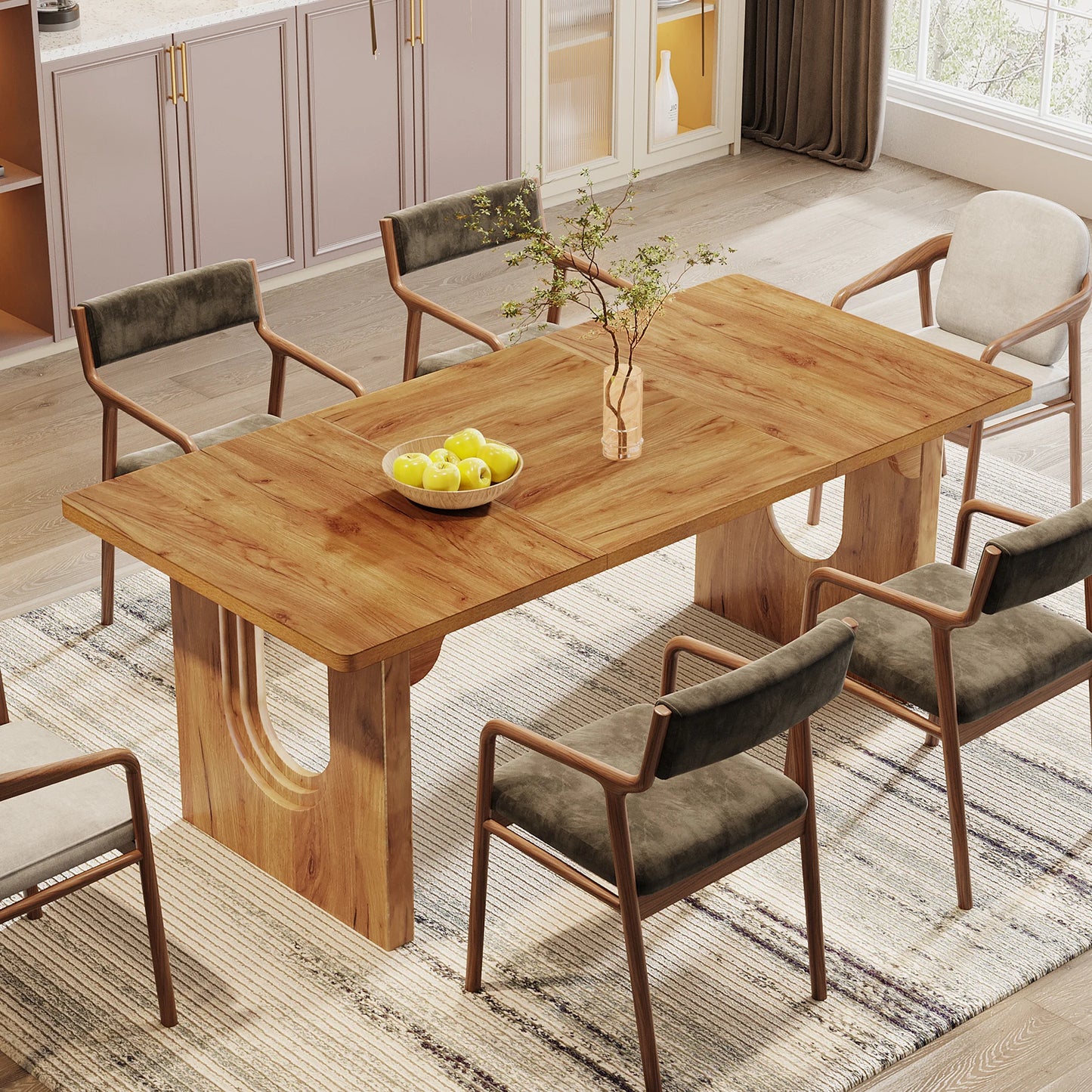 Tribesigns Modern Dining Table for 6 to 8 People with Wood Pedestal Base