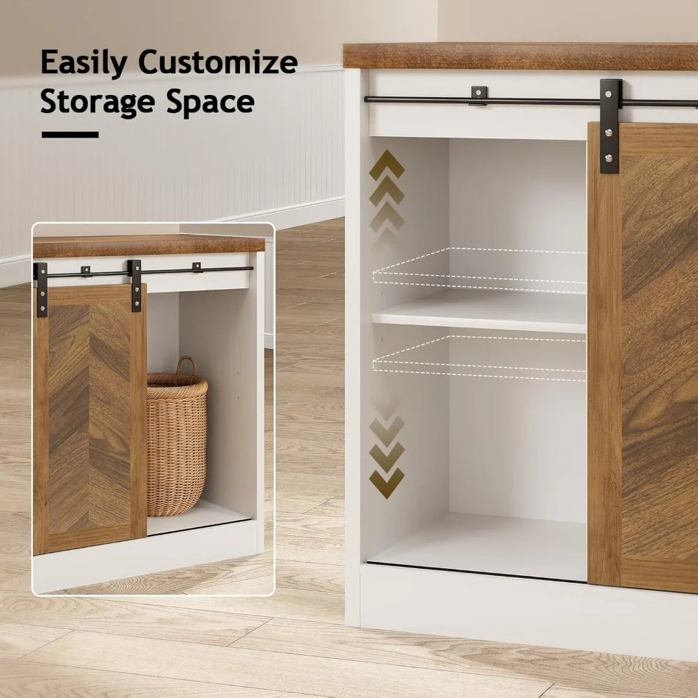 LuxeMerge Catrimown Farmhouse Coffee Bar Cabinet With Storage