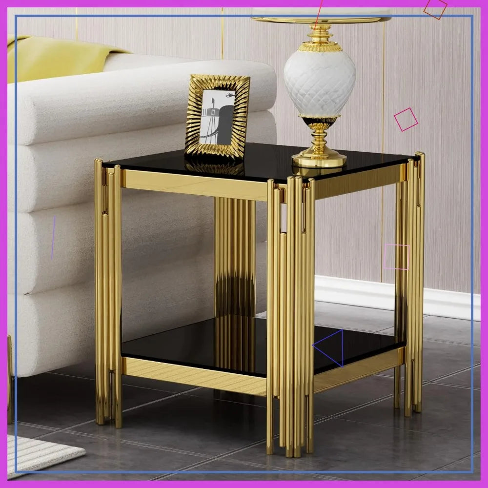 Modern Glass End Table With Mirror Legs Living Room