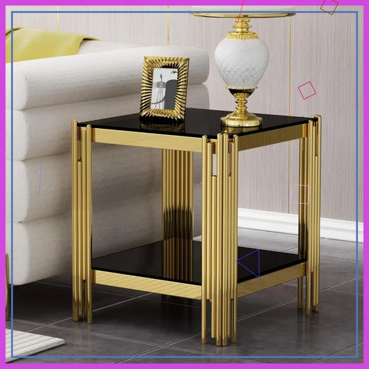 Modern Glass End Table With Mirror Legs Living Room