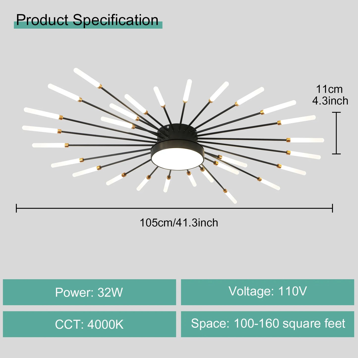Modern LED Ceiling Light Fixture in Gold and Black for Home Decoration