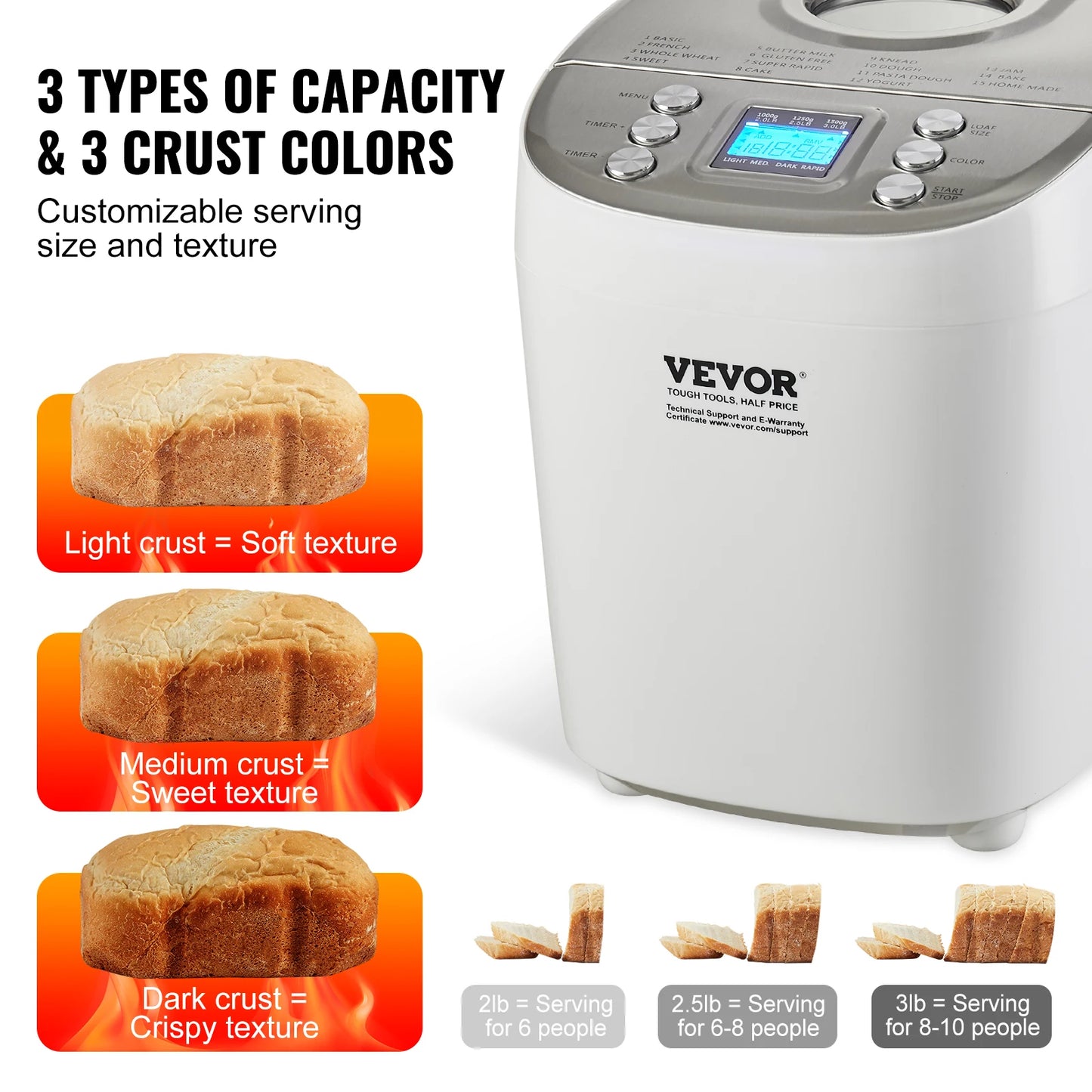 SucceBuy 15-In-1 Bread Maker With Gluten Free Setting Nonstick Ceramic Pan