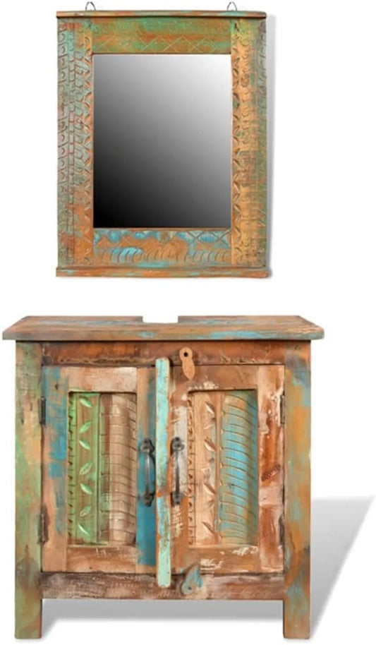 Bathroom Vanity Cabinet Set with Mirror Reclaimed Solid Wood Furniture