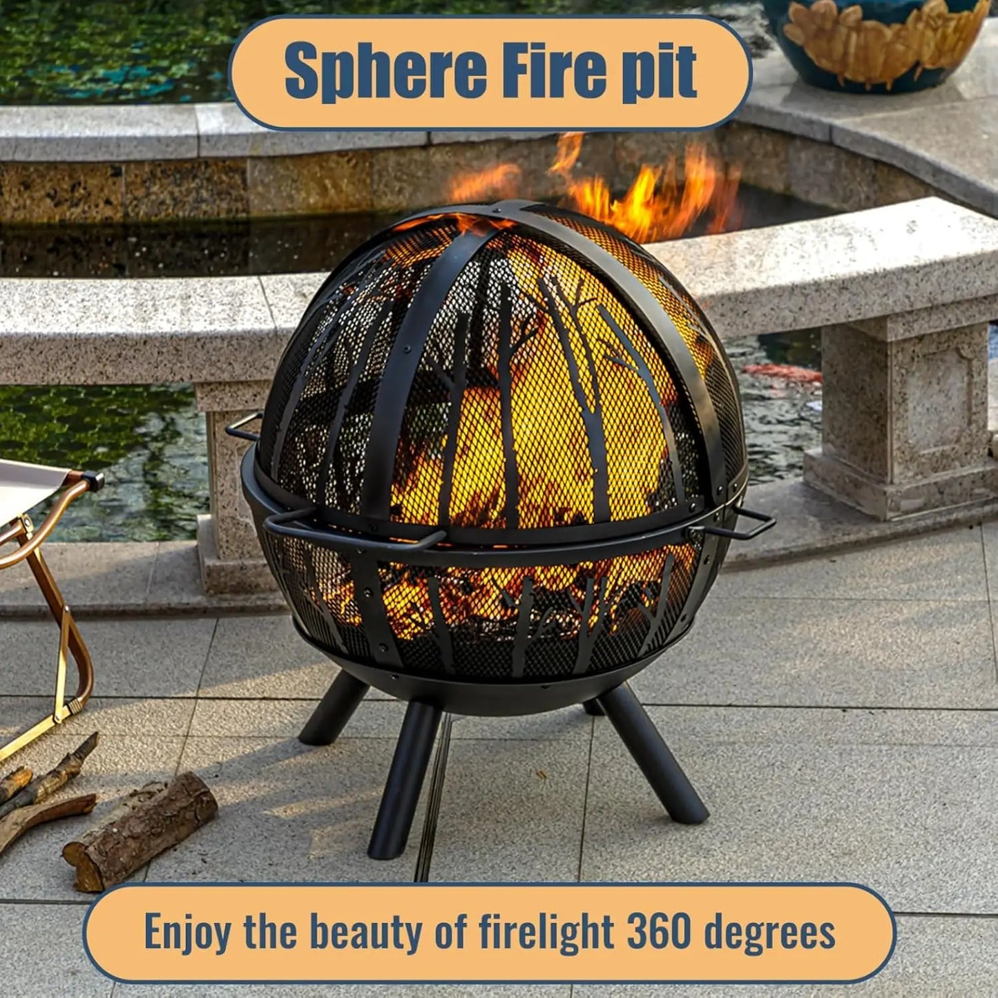 XMSJ Wood Burning Fire Pit With Grill Spark Screen