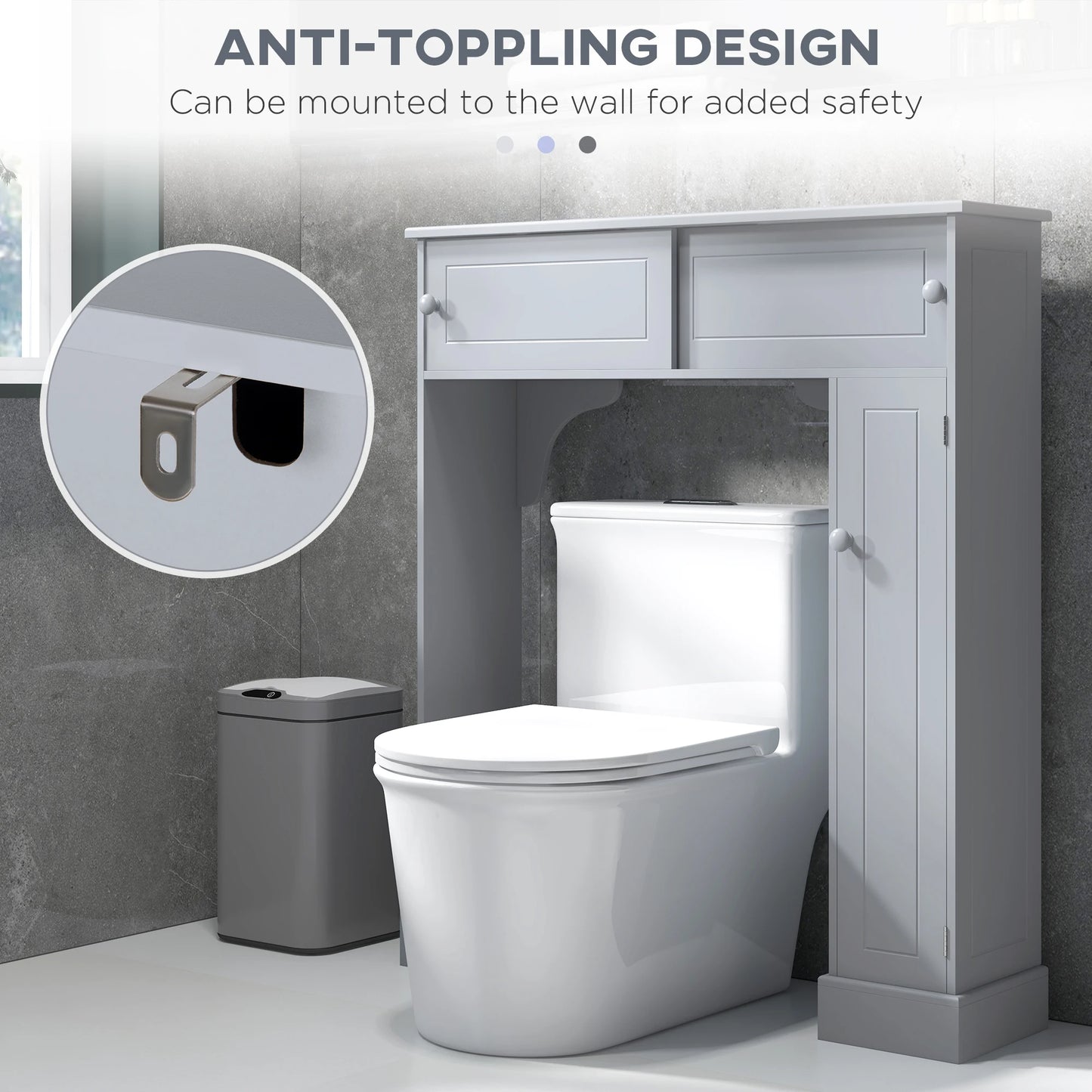 Bathroom Over The Toilet Storage Cabinet Freestanding Spacesaver in Gray