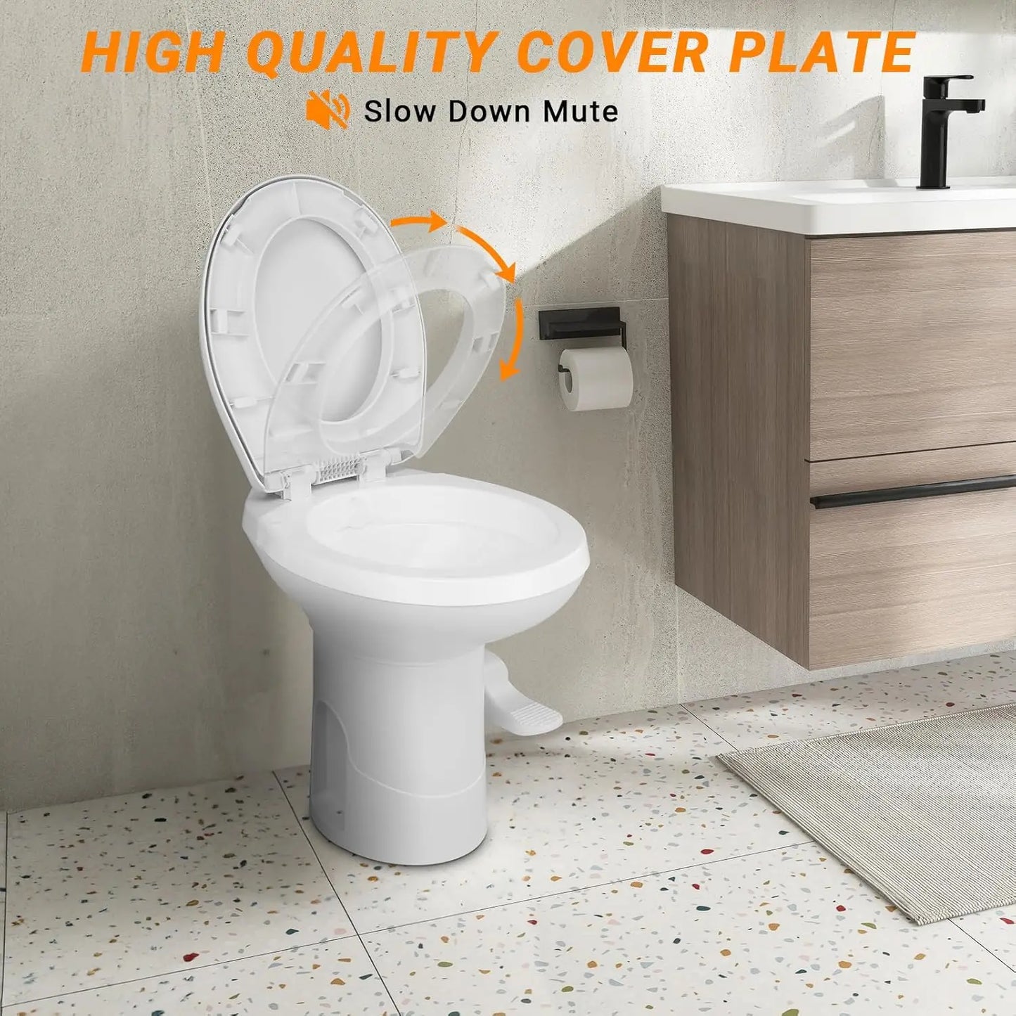 Gravity Flush RV Toilet with Foot Pedal Standard Height for Campers and Trailers