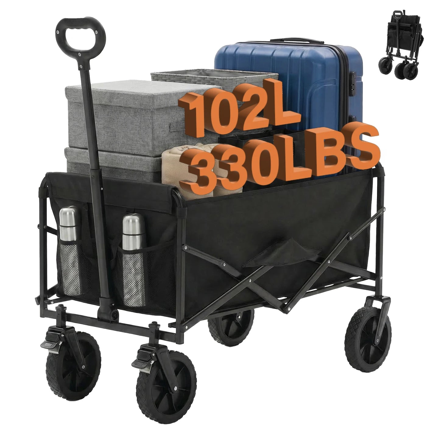 JHK Heavy Duty Collapsible Wagon Cart With Wheels 330 Lb Capacity