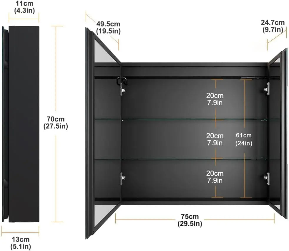 LED Bathroom Medicine Cabinet Defogger Dimmable Makeup Mirror USB