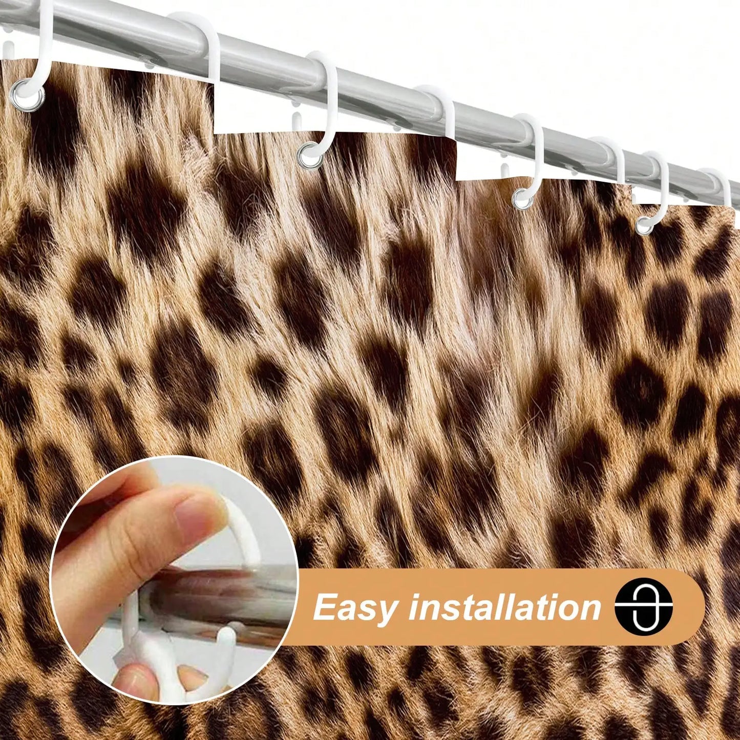 Leopard Pattern Polyester Shower Curtain Set With Bath Accessories