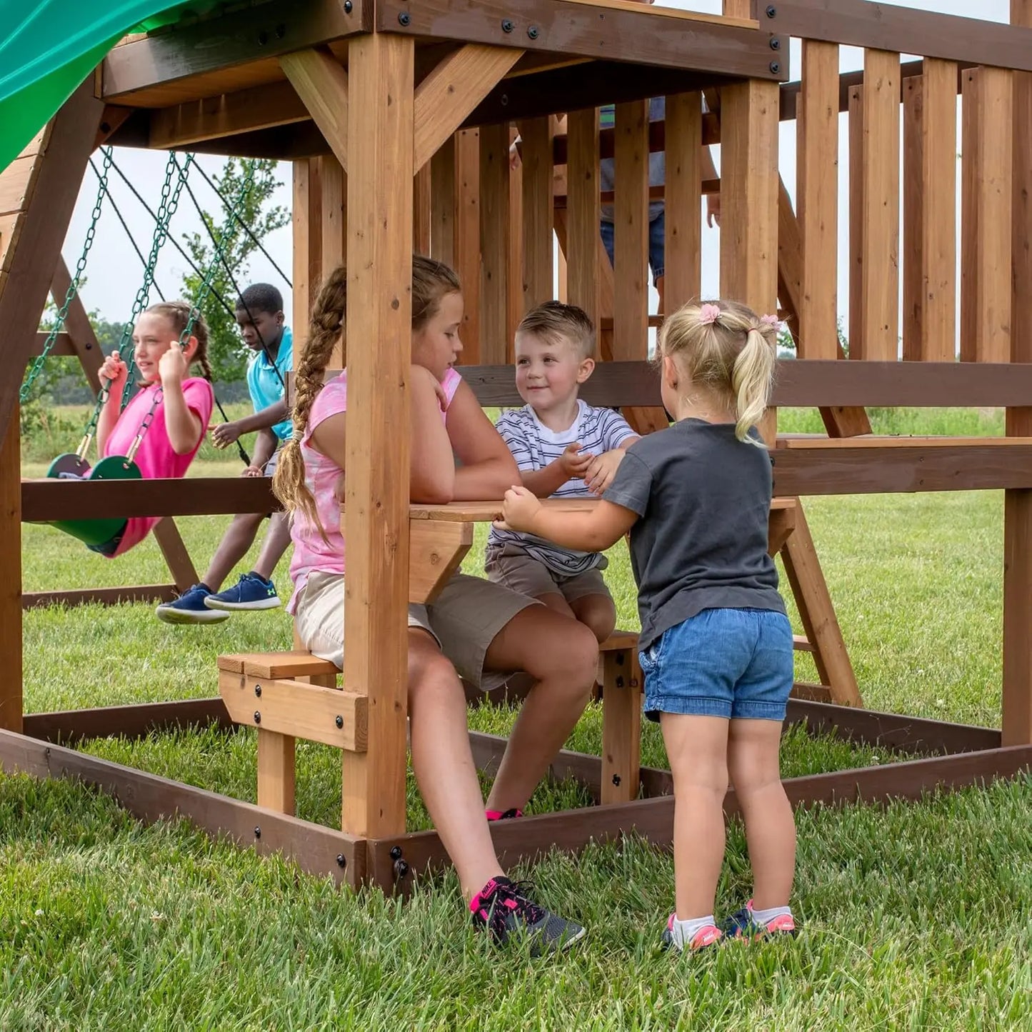 Highlander Cedar Wood Swing Set With Wave Slide Clubhouse