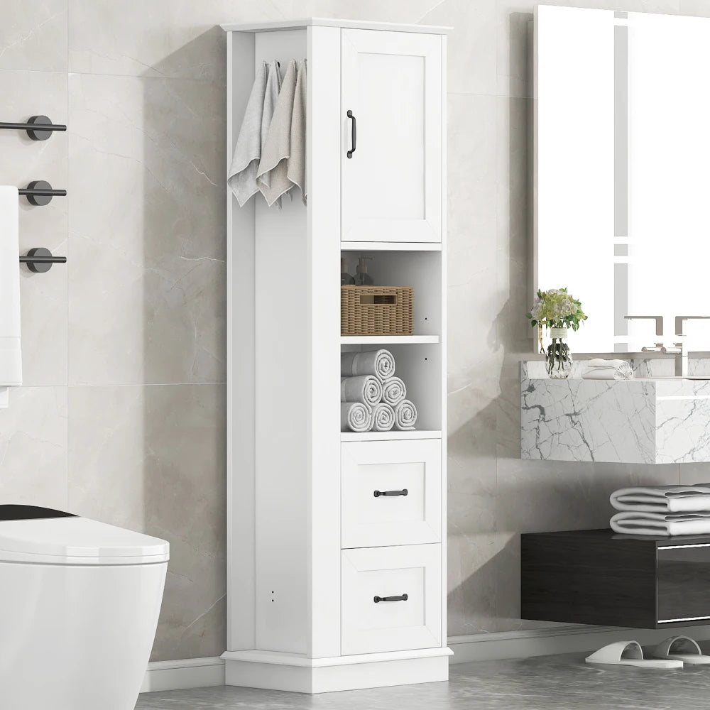 Tall Bathroom Storage Cabinet With Hook And Adjustable Shelf