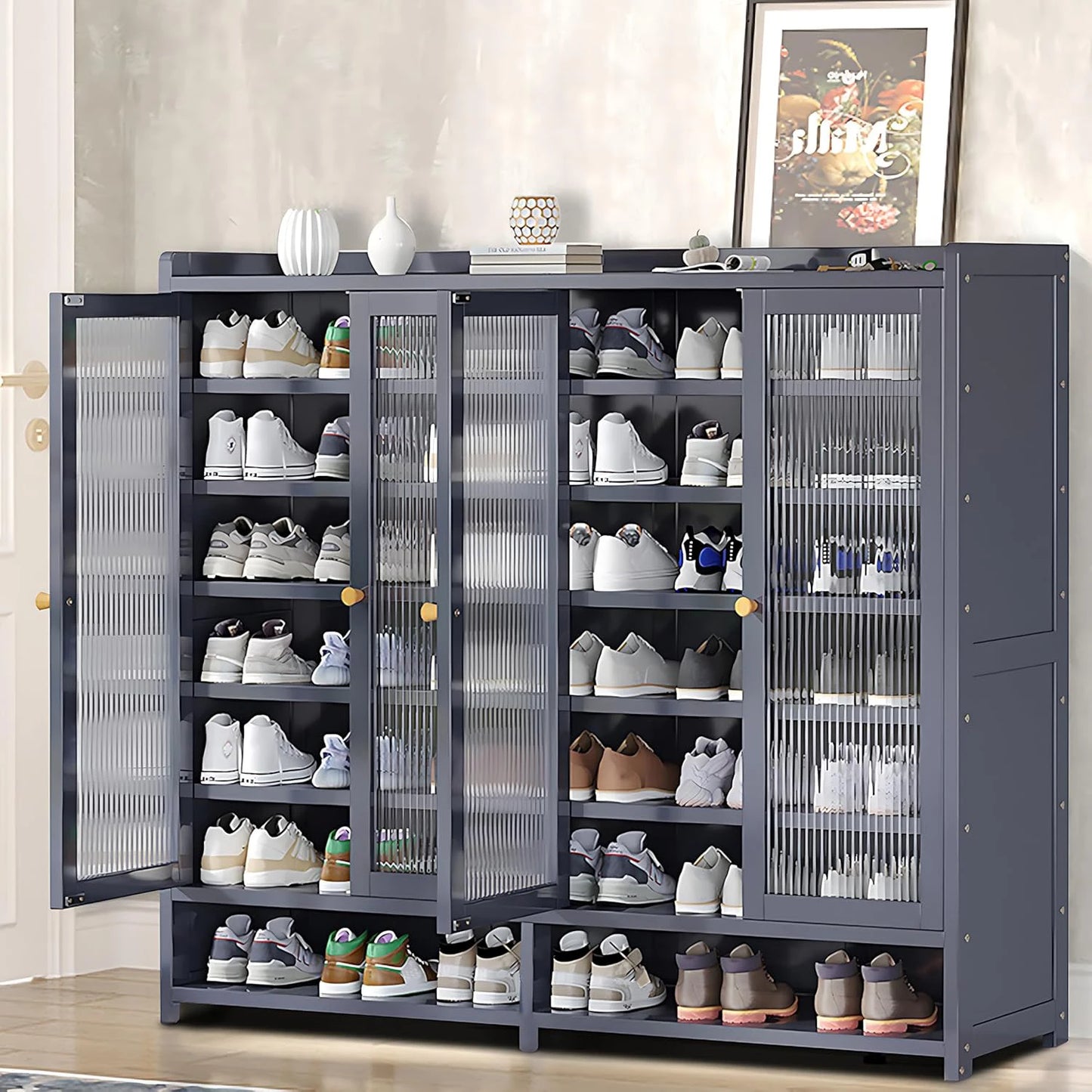 Bamboo Shoe Cabinet With Acrylic Door Shoe Rack Organizer