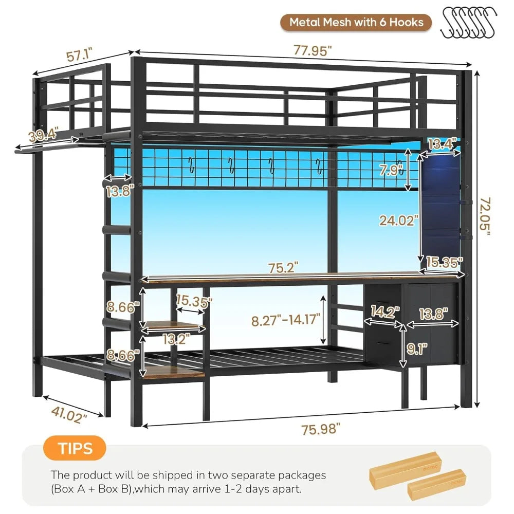 XIAOLANG Metal Bunk Bed With Desk And Charging Station