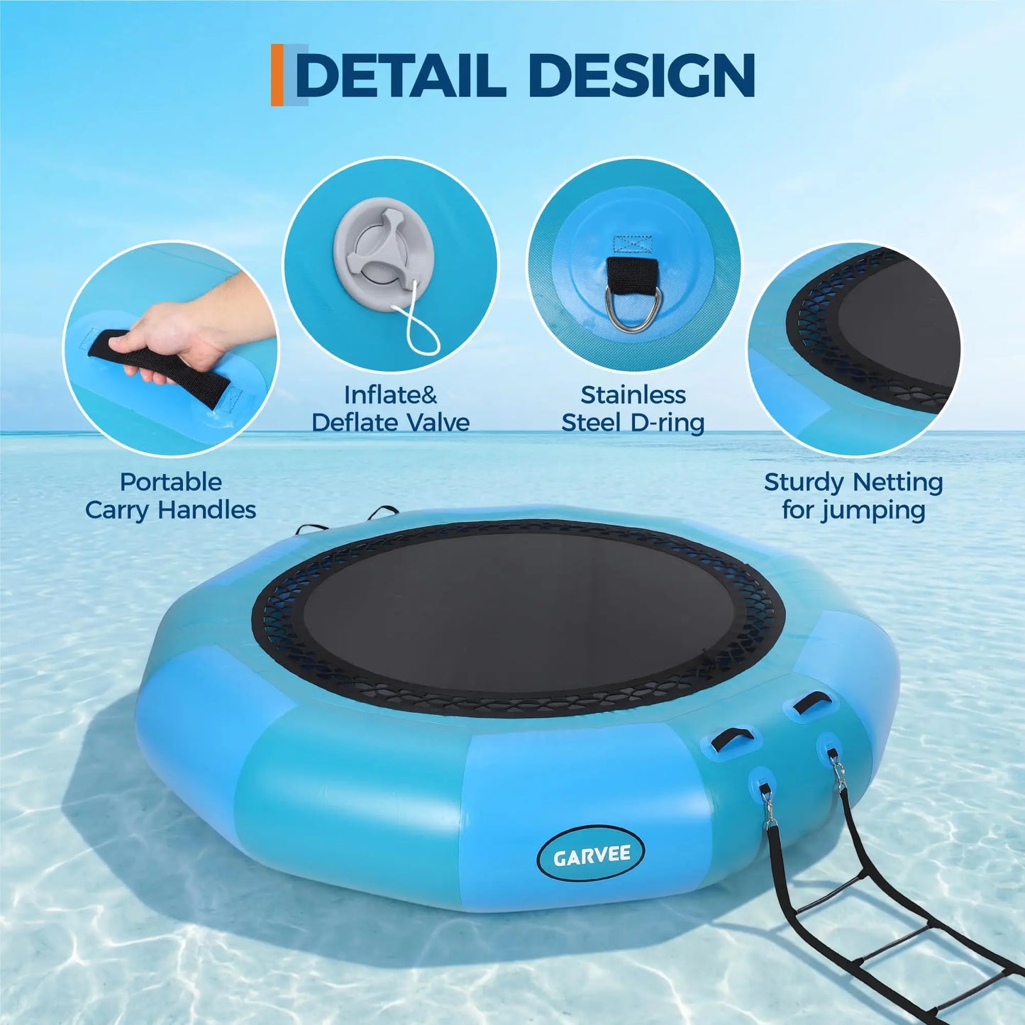Studyset Inflatable Water Trampoline With Ladder For Lakes And Pools