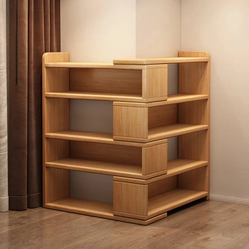 Solid Wood Corner Bookshelf Wall Mounted Storage Cabinet