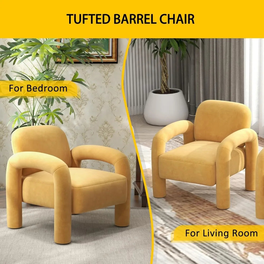 Modern Velvet Accent Chair Set of 2 Cozy Tufted Barrel Armchairs for Living Room
