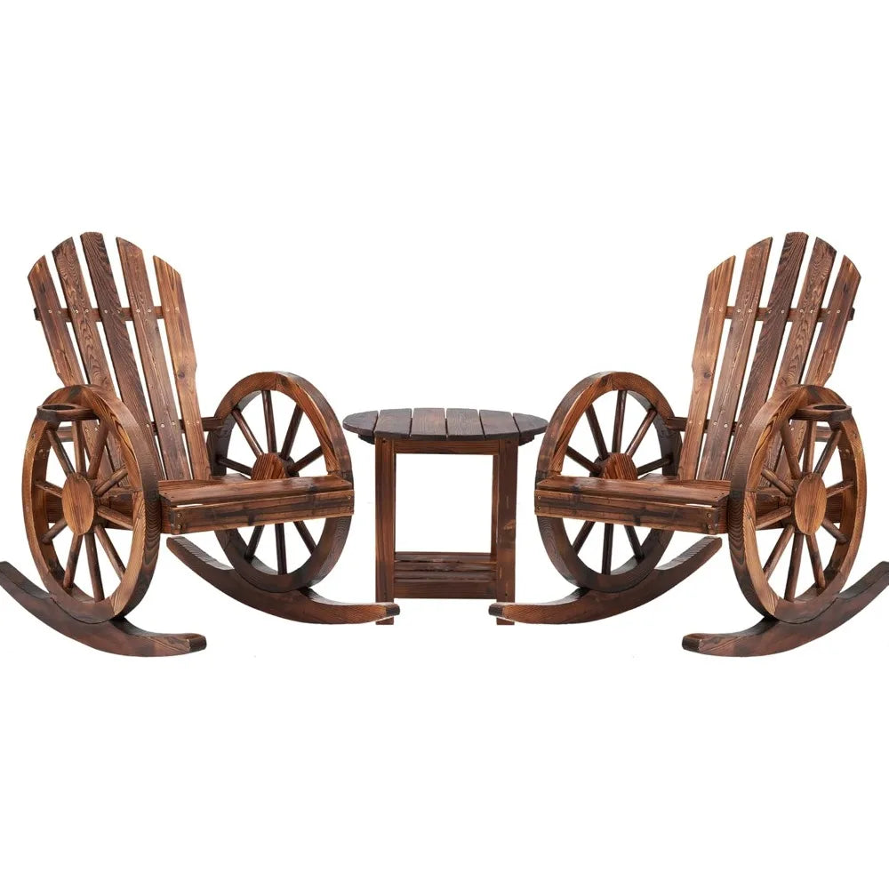 MKDK Outdoor Cedar Rocking Chair Set With Side Table