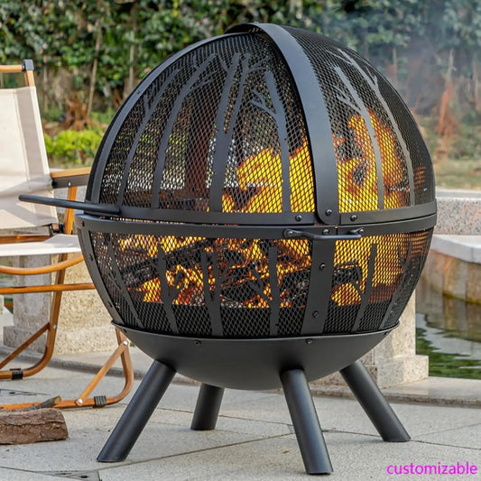 XMSJ Wood Burning Fire Pit With Grill Spark Screen
