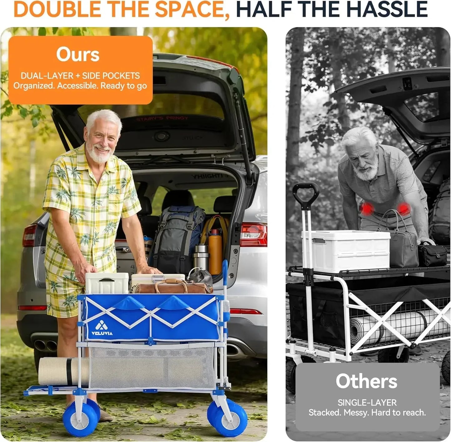 Double Decker Foldable Beach Wagon All Terrain Cart With Balloon Wheels