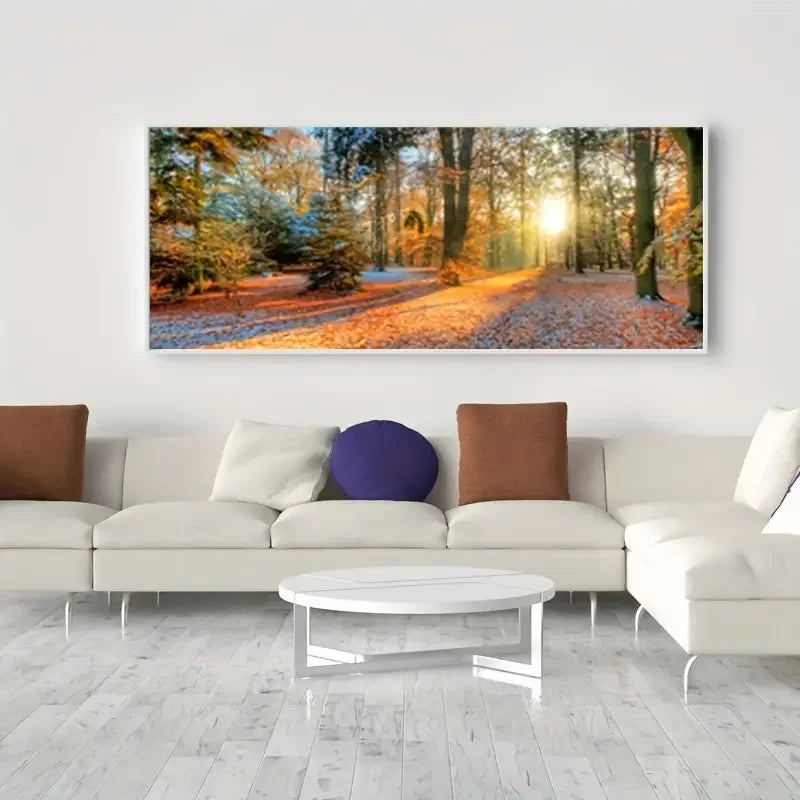 Modern Forest Sunrise Canvas Wall Art Mountain Landscape Poster