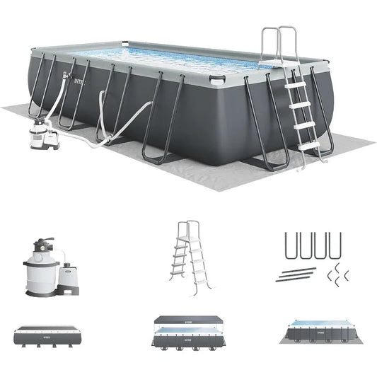 Rectangular Frame Above Ground Pool Set With Durable Pump
