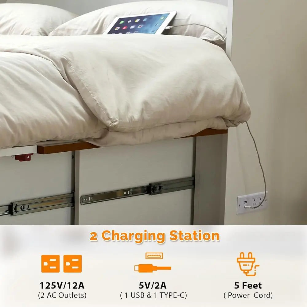 MKDK Murphy Bed With Storage And Dual Charging Station