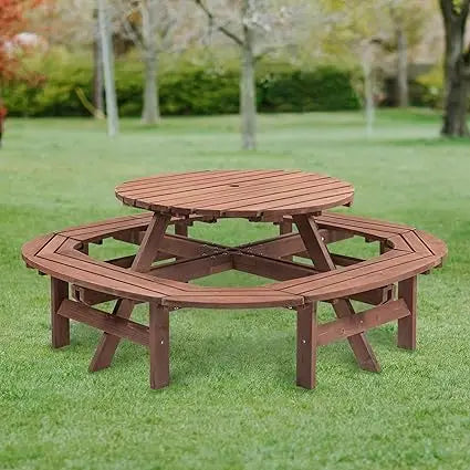 DAFIFY Solid Wood Round Picnic Table And Bench Set