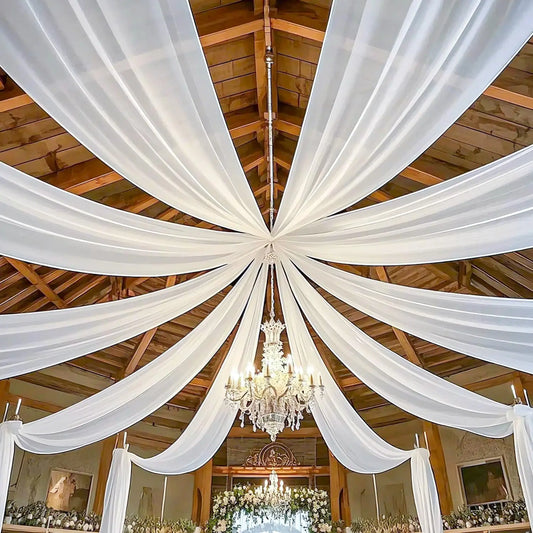 Hign-Concerned White Ceiling Drapes For Weddings 12 Panels