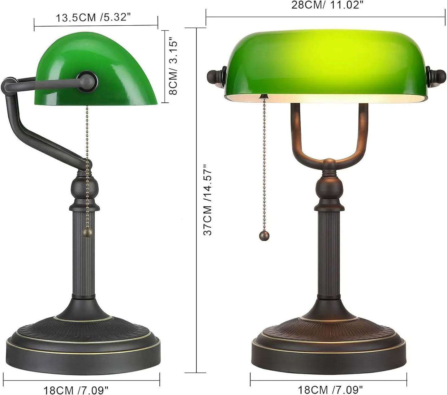 Glass Banker Desk Lamp With Zipper Switch And Base
