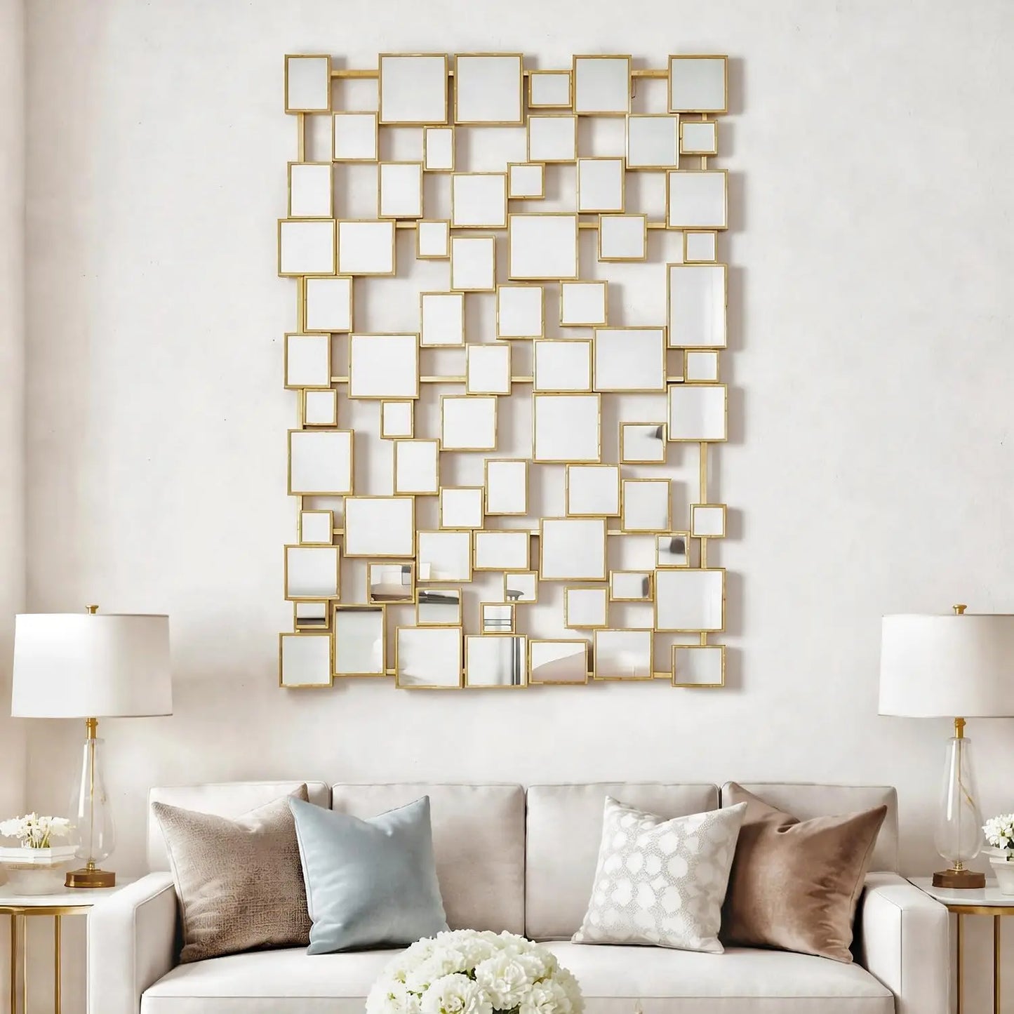 Modern Wall Mirror With Metal Frame Mosaic Design Accent