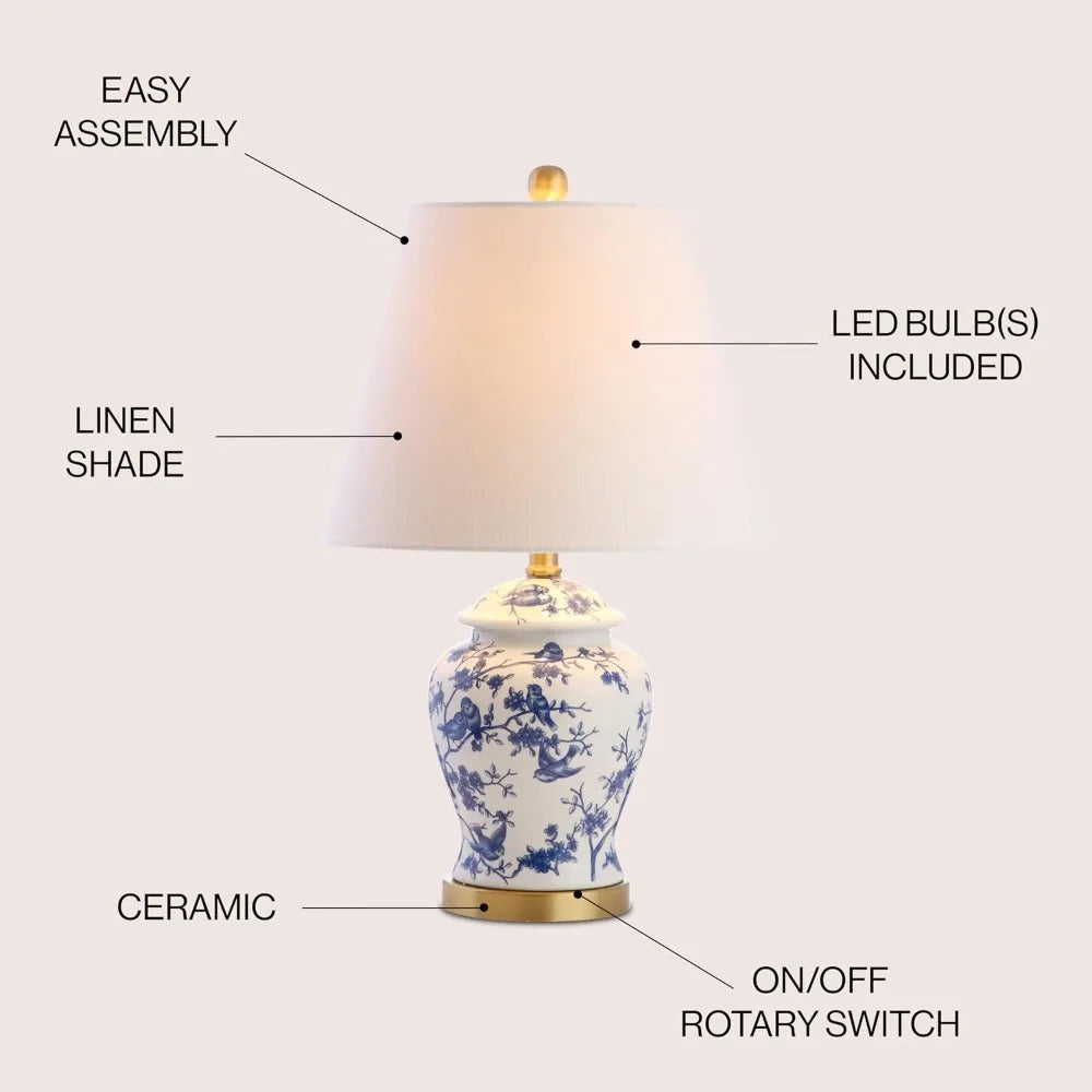 Ceramic Ginger Jar Table Lamp With Linen Shade LED Bedside Living Room
