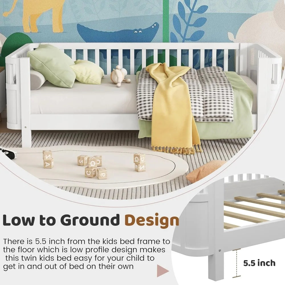 DAFIFY Montessori Wood Bed With Guardrails For Kids