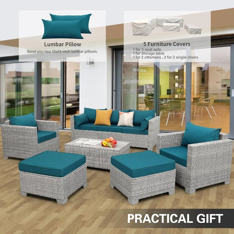 Patio Furniture Set 6 Piece Outdoor Wicker Rattan Conversation