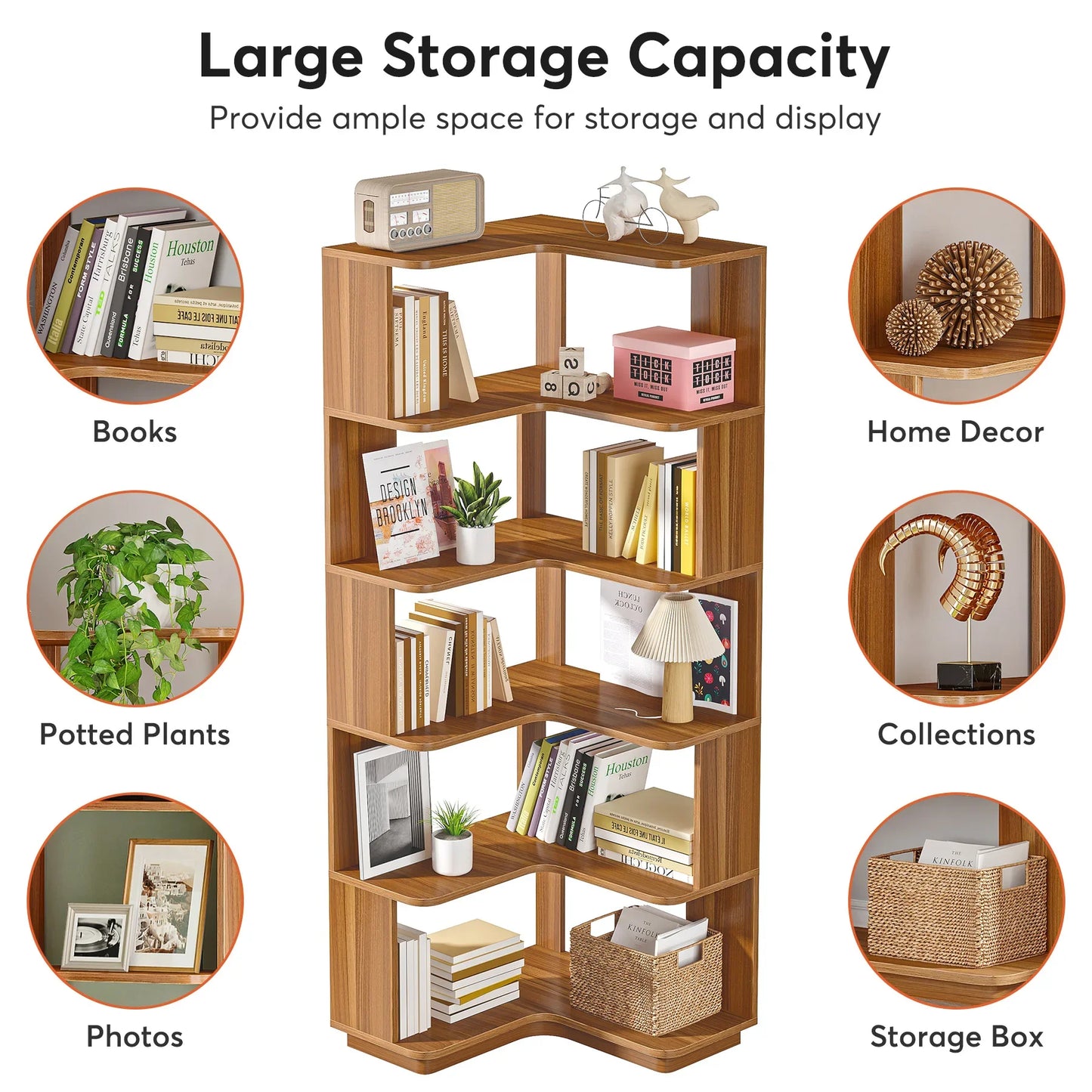 Tribesigns 6 Tier Corner Bookshelf Industrial Bookcase