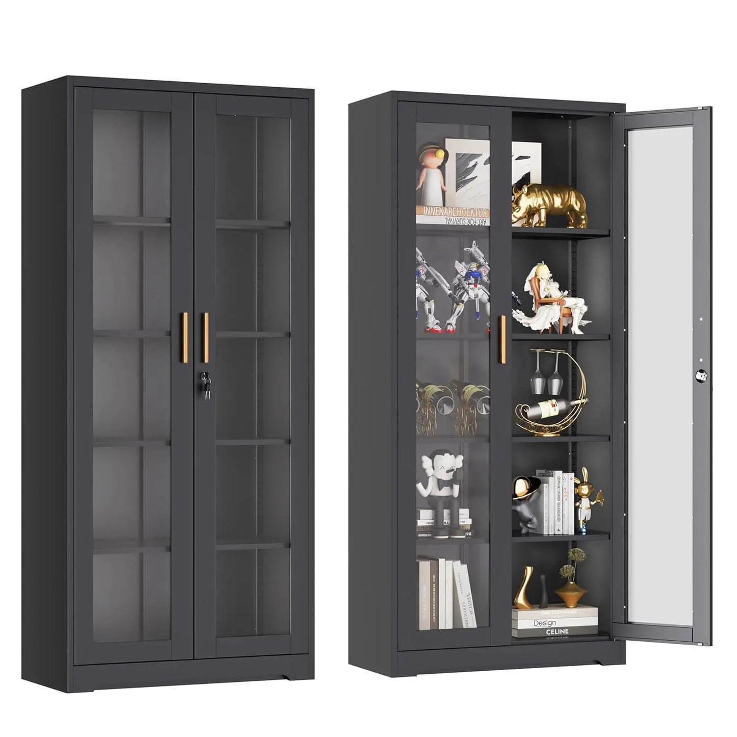 ZHILU Lockable Glass Display Cabinet With Adjustable Shelves