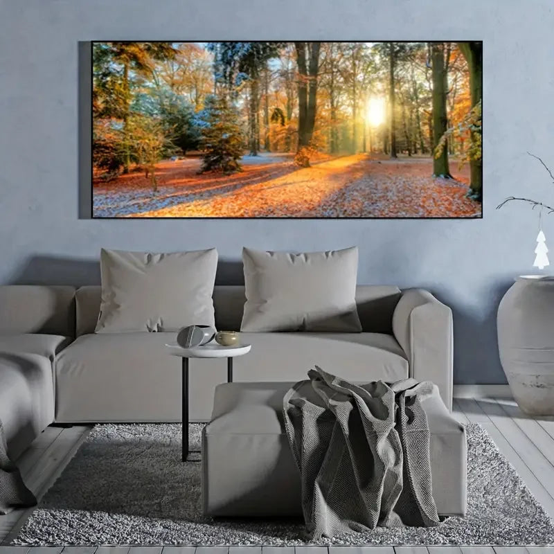 Modern Forest Sunrise Canvas Wall Art Mountain Landscape Poster