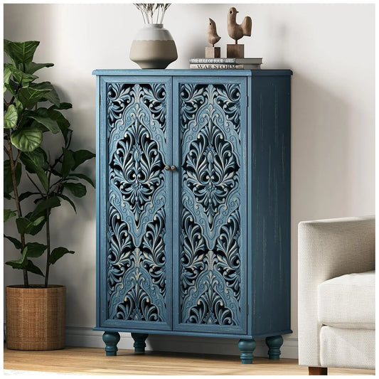 Accent Cabinet With Mandala Carved Doors Engineered Wood Storage