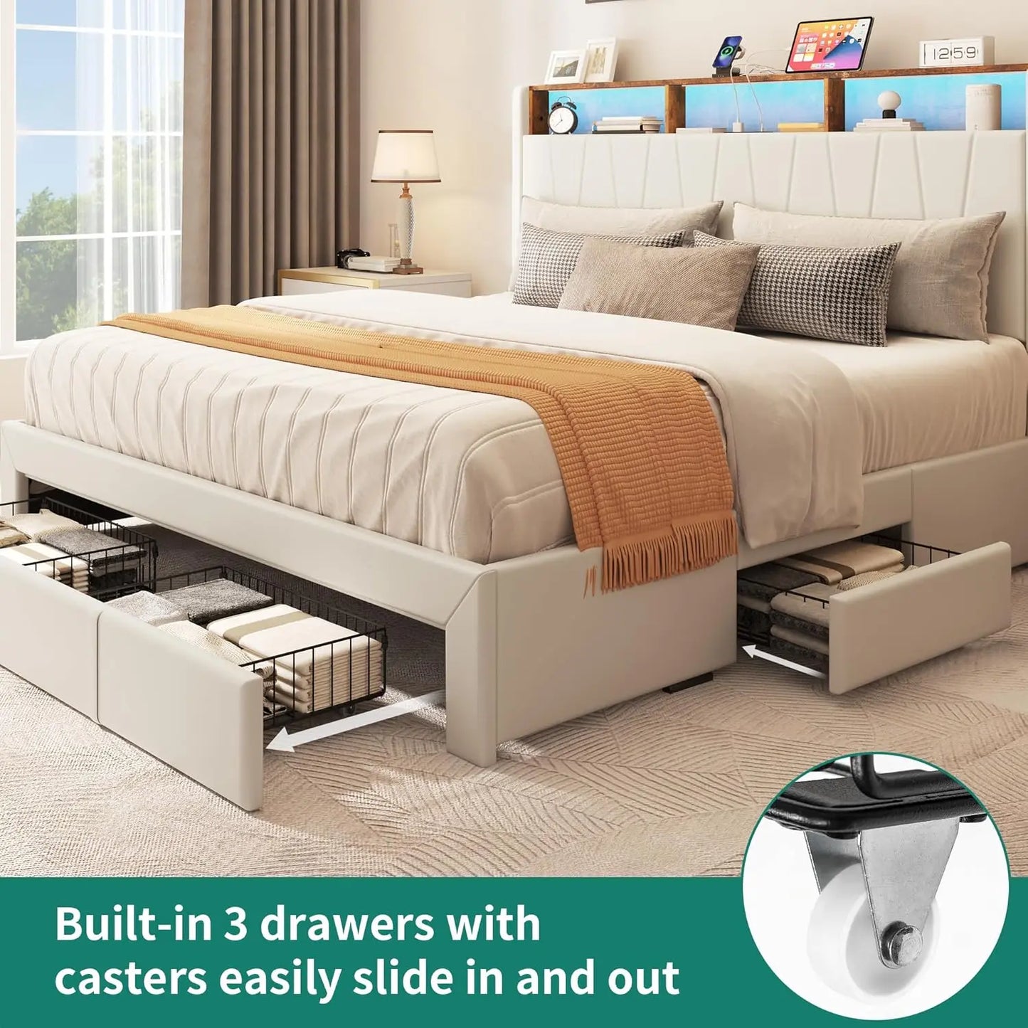 XIAOLANG Platform Bed Frame With Storage Drawers And LED