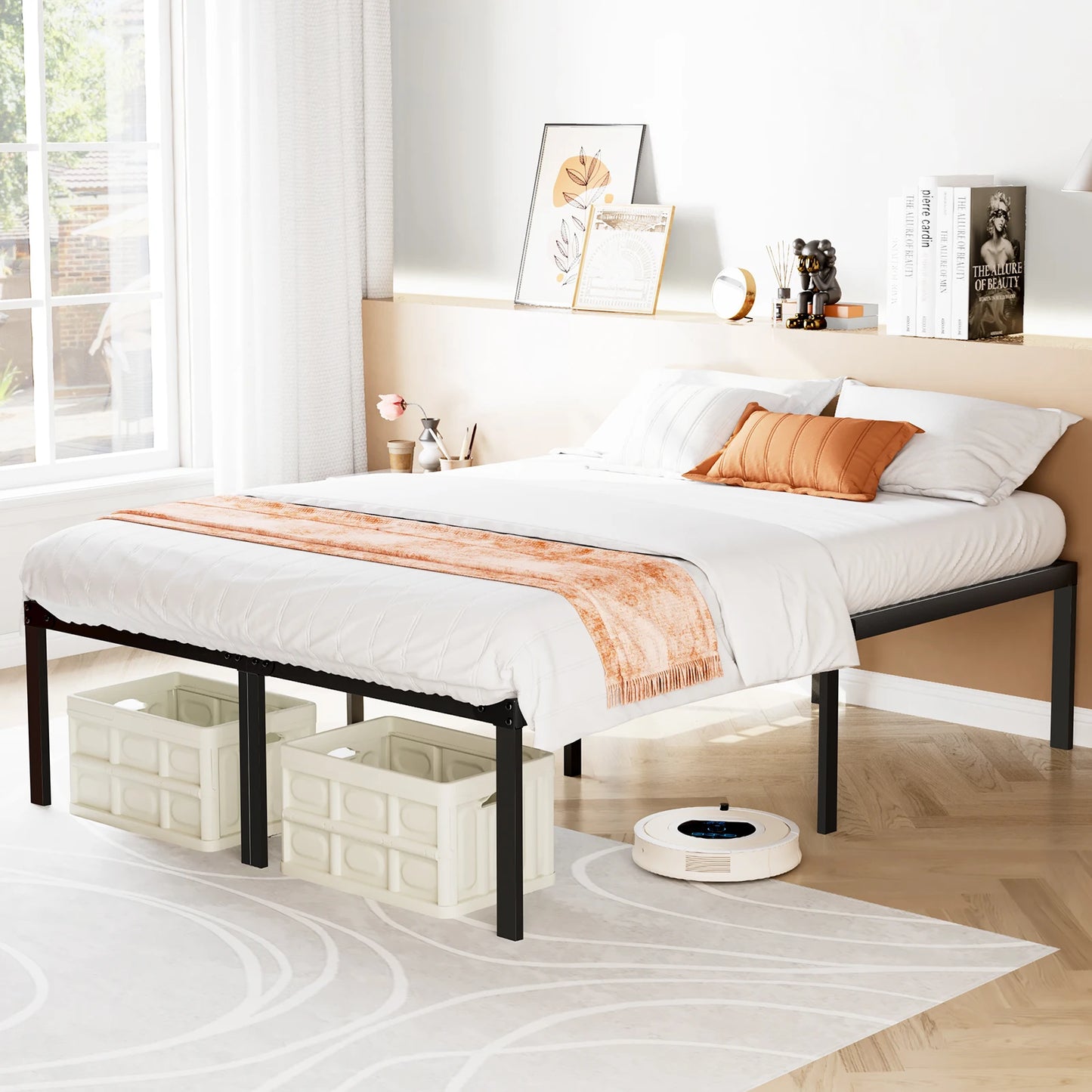 JHK Basic Metal Platform Bed Frame With Storage Space